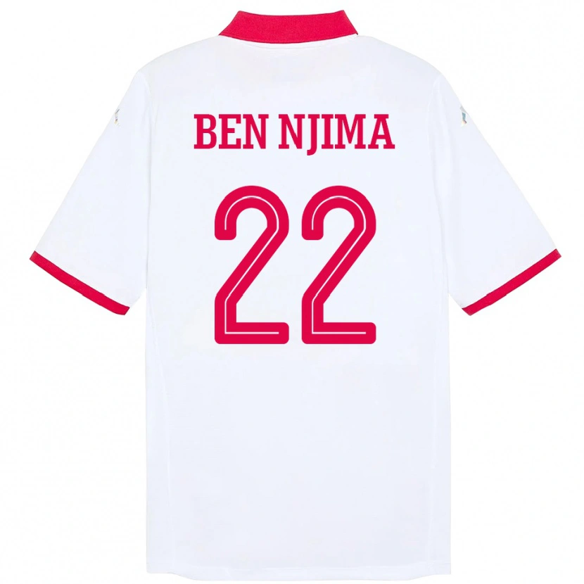 Danxen Femme Maillot Tunisie Firas Ben Njima #22 Blanc Tenues Extérieur 24-26 T-Shirt