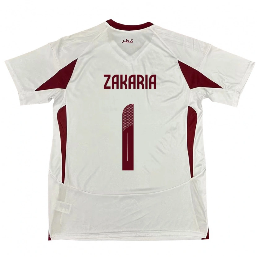 Danxen Femme Maillot Qatar Salah Zakaria #1 Blanc Tenues Extérieur 24-26 T-Shirt