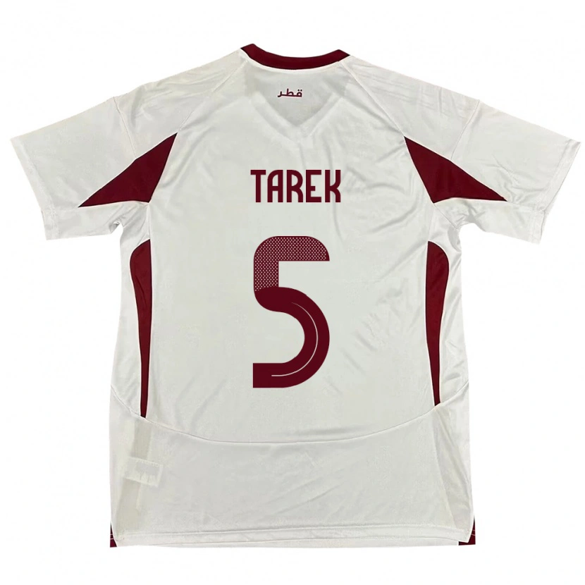 Danxen Femme Maillot Qatar Tarek Salman #5 Blanc Tenues Extérieur 24-26 T-Shirt