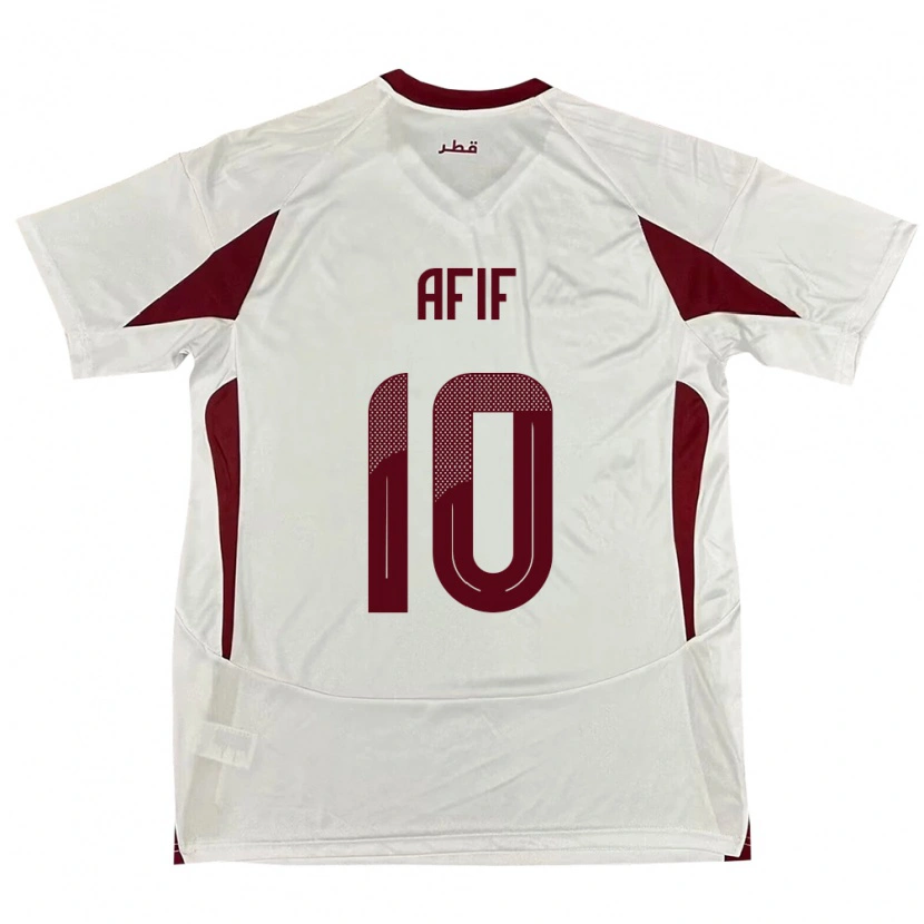 Danxen Femme Maillot Qatar Akram Afif #10 Blanc Tenues Extérieur 24-26 T-Shirt