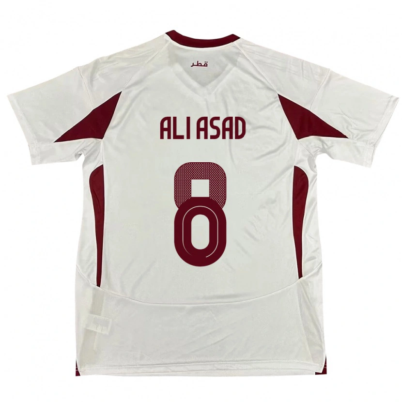Danxen Femme Maillot Qatar Ali Asad #8 Blanc Tenues Extérieur 24-26 T-Shirt