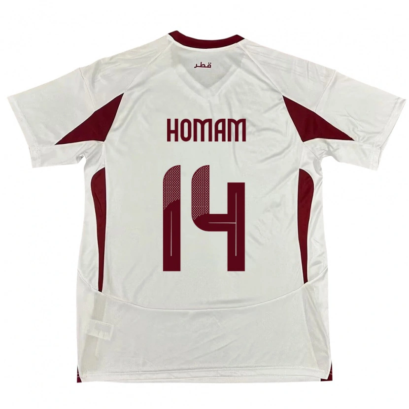 Danxen Femme Maillot Qatar Homam Ahmed #14 Blanc Tenues Extérieur 24-26 T-Shirt