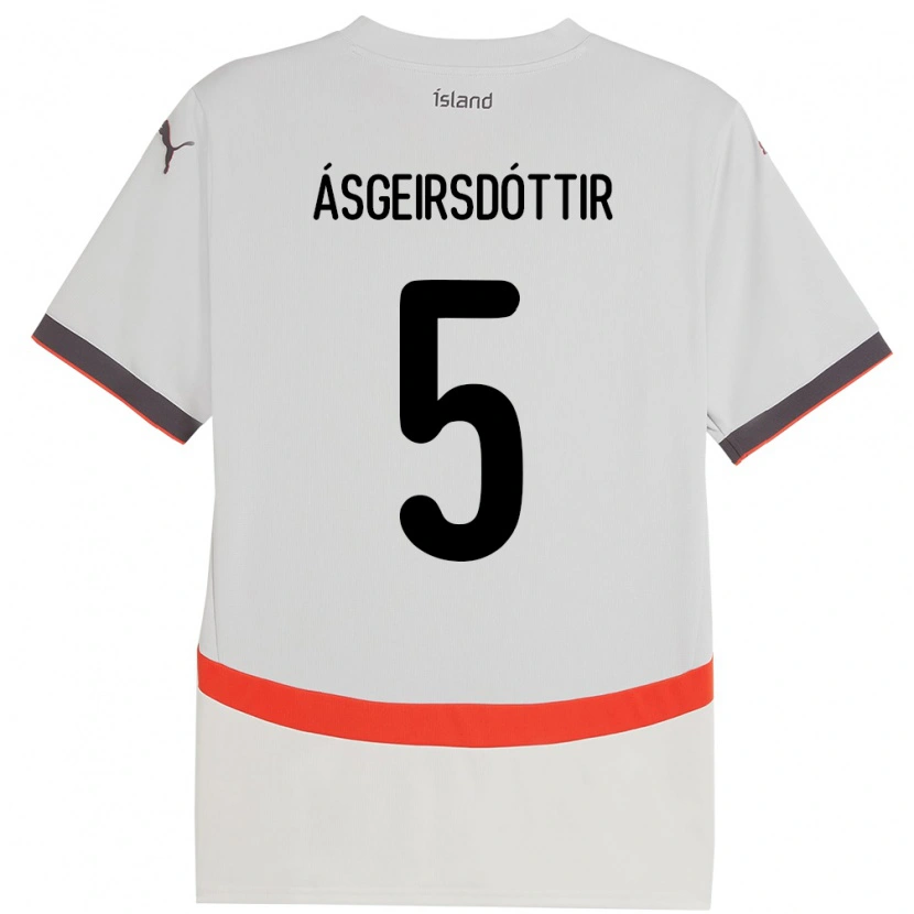 Danxen Femme Maillot Islande Emilía Kiær Ásgeirsdóttir #5 Blanc Tenues Extérieur 24-26 T-Shirt