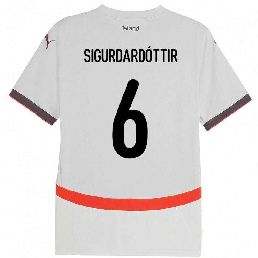 Danxen Femme Maillot Islande Ingibjörg Sigurðardóttir #6 Blanc Tenues Extérieur 24-26 T-Shirt
