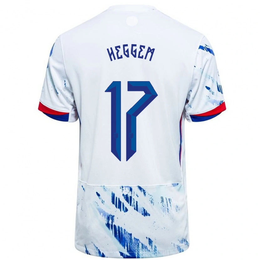 Danxen Femme Maillot Norvège Torbjørn Heggem #17 Blanc Bleu Tenues Extérieur 24-26 T-Shirt
