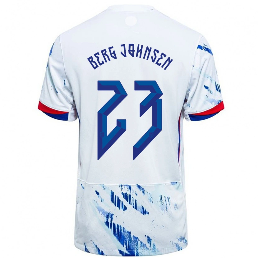 Danxen Femme Maillot Norvège Lasse Berg Johnsen #23 Blanc Bleu Tenues Extérieur 24-26 T-Shirt