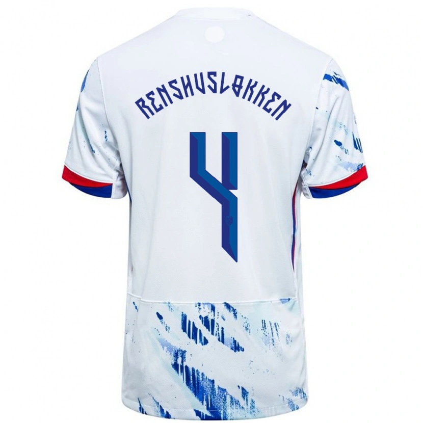 Danxen Femme Maillot Norvège Jesper Renshusløkken #4 Blanc Bleu Tenues Extérieur 24-26 T-Shirt