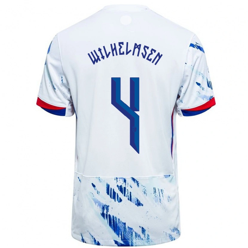 Danxen Femme Maillot Norvège Andreas Wilhelmsen #4 Blanc Bleu Tenues Extérieur 24-26 T-Shirt