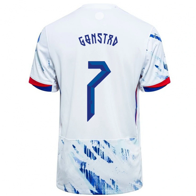 Danxen Femme Maillot Norvège Julian Gonstad #7 Blanc Bleu Tenues Extérieur 24-26 T-Shirt