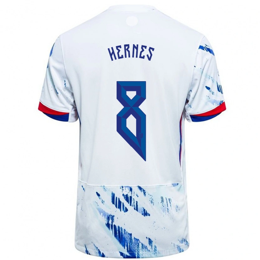 Danxen Femme Maillot Norvège Travis Hernes #8 Blanc Bleu Tenues Extérieur 24-26 T-Shirt