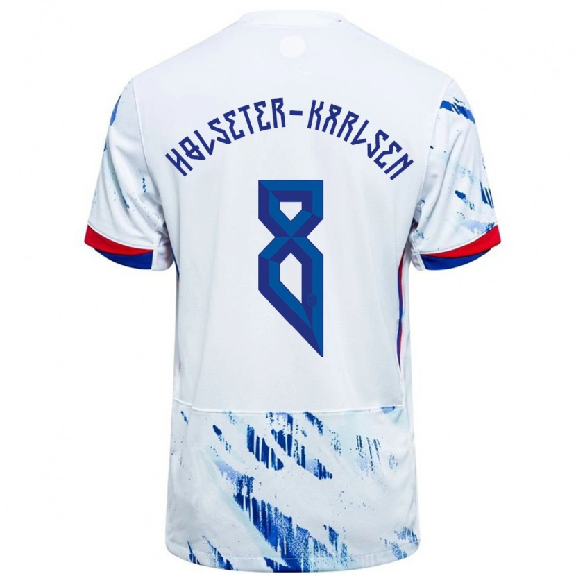 Danxen Femme Maillot Norvège Philip Holseter-Karlsen #8 Blanc Bleu Tenues Extérieur 24-26 T-Shirt