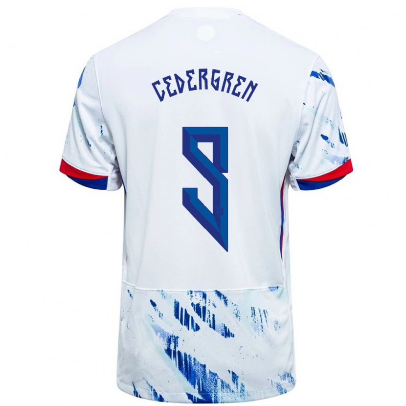 Danxen Femme Maillot Norvège Abel Cedergren #9 Blanc Bleu Tenues Extérieur 24-26 T-Shirt