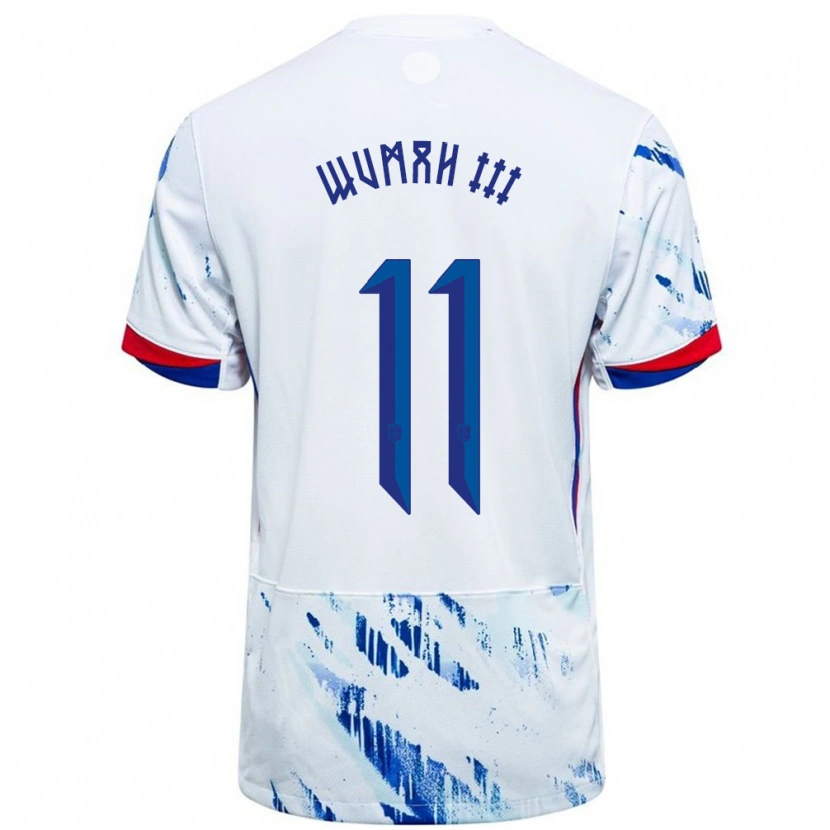 Danxen Femme Maillot Norvège Edward Wumah Iii #11 Blanc Bleu Tenues Extérieur 24-26 T-Shirt