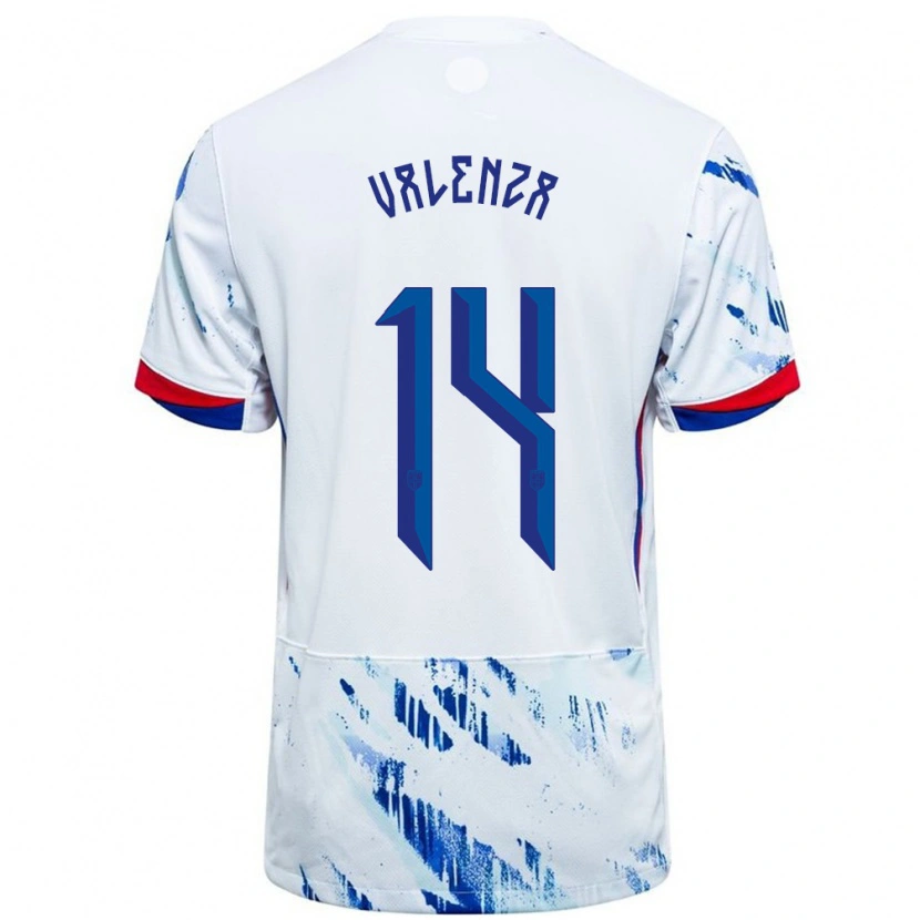 Danxen Femme Maillot Norvège William Kaldråstøyl Valenza #14 Blanc Bleu Tenues Extérieur 24-26 T-Shirt