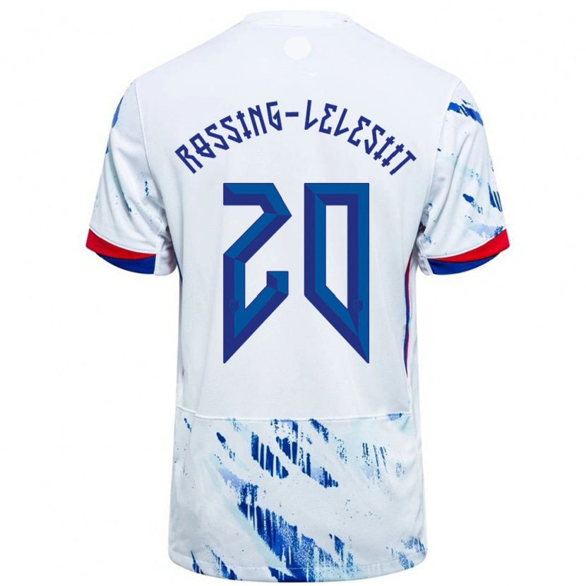 Danxen Femme Maillot Norvège Alexander Røssing-Lelesiit #20 Blanc Bleu Tenues Extérieur 24-26 T-Shirt
