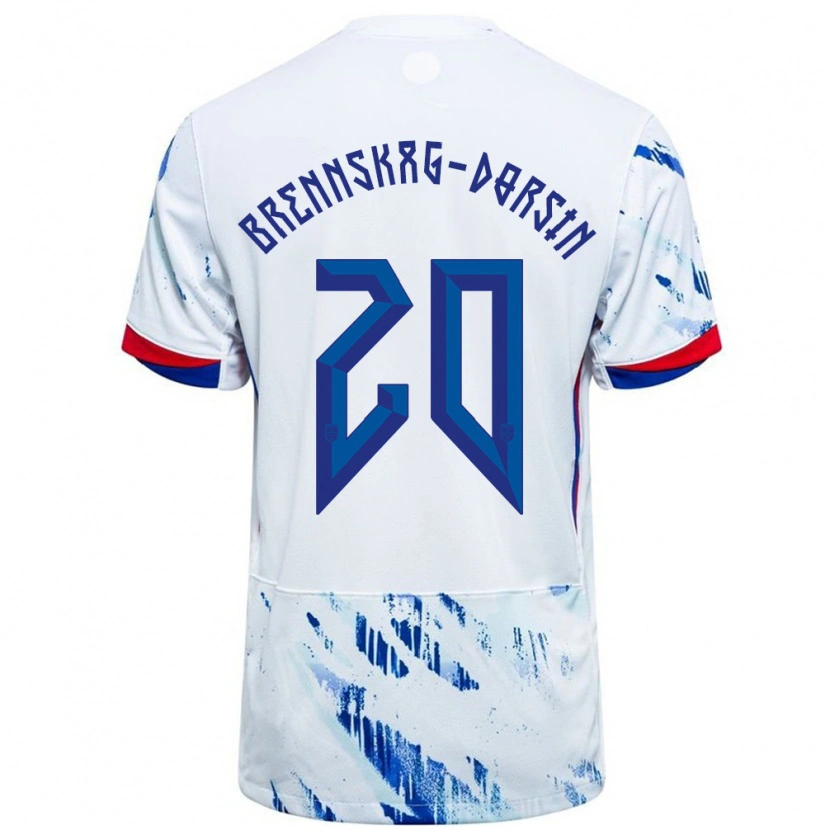 Danxen Femme Maillot Norvège Leo Brennskag-Dorsin #20 Blanc Bleu Tenues Extérieur 24-26 T-Shirt