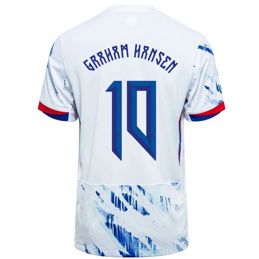Danxen Femme Maillot Norvège Caroline Graham Hansen #10 Blanc Bleu Tenues Extérieur 24-26 T-Shirt