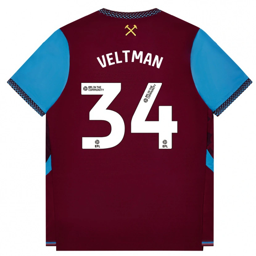 Danxen Femme Maillot Joël Veltman #34 Bourgogne Cornflowerblue Tenues Domicile 2026/27 T-Shirt