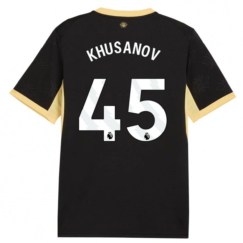 Danxen Femme Maillot Abdukodir Khusanov #45 Noir Jaune Tenues Extérieur 2026/27 T-Shirt