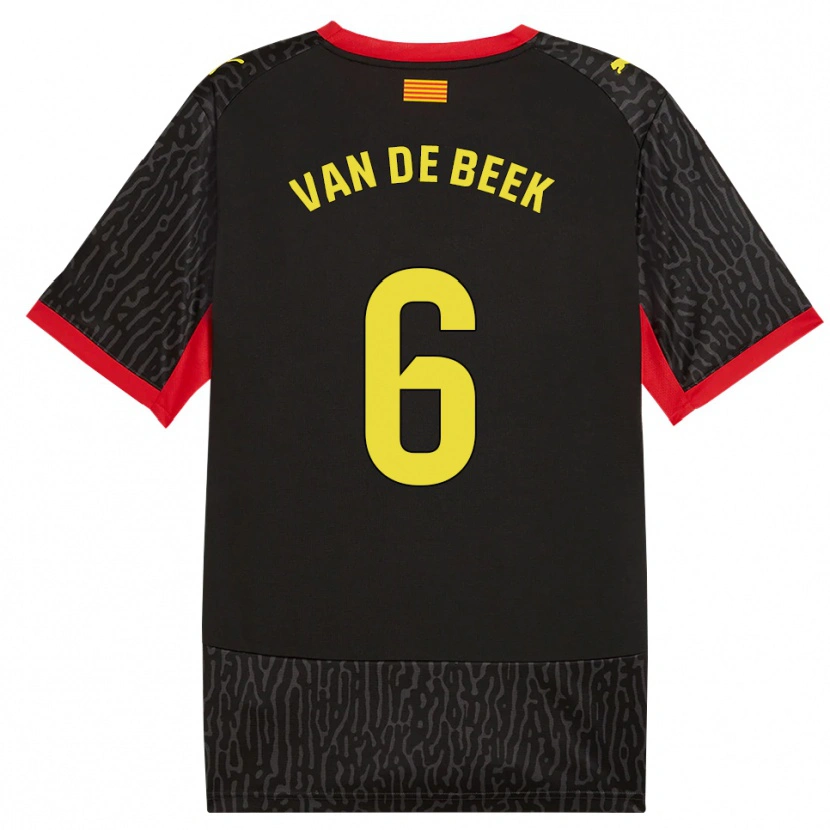 Danxen Enfant Maillot Donny Van De Beek #6 Noir Jaune Rouge Tenues Extérieur 2026/27 T-Shirt