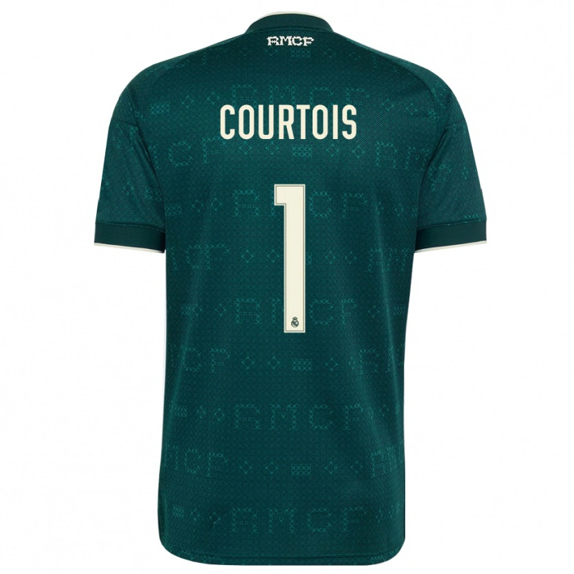 Danxen Enfant Maillot Thibaut Courtois #1 Gris Ardoise Foncé Blanc Tenues Extérieur 2026/27 T-Shirt