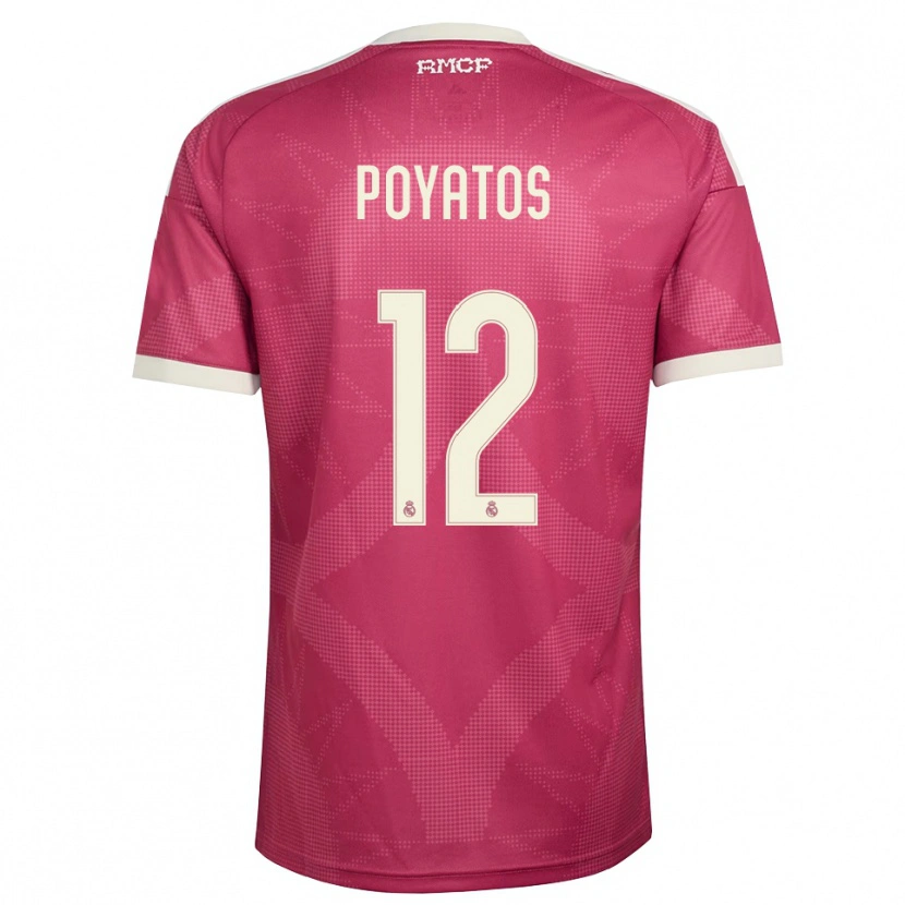 Danxen Enfant Maillot Marco Poyatos #12 Rouge Violet Pâle Blanc Troisieme 2026/27 T-Shirt