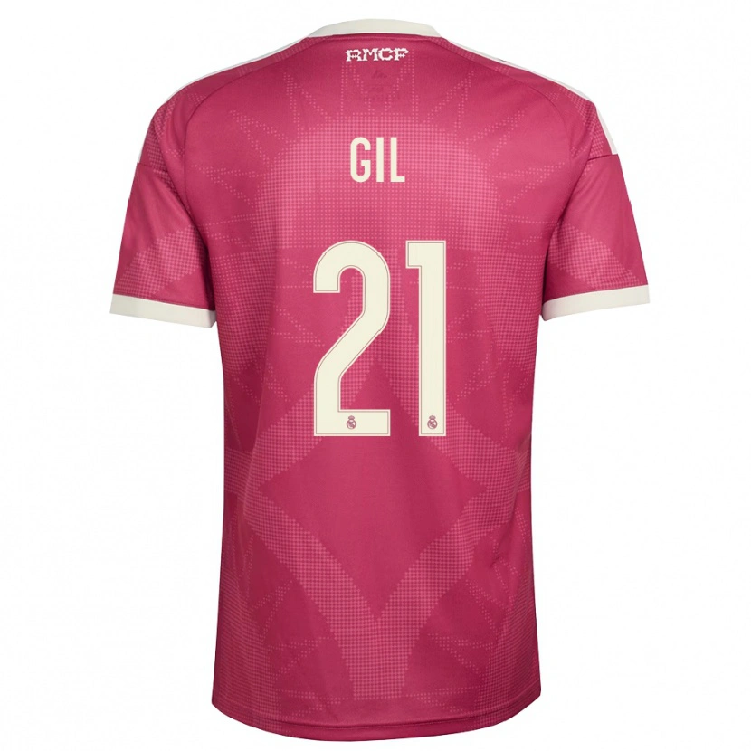 Danxen Enfant Maillot Iker Gil #21 Rouge Violet Pâle Blanc Troisieme 2026/27 T-Shirt