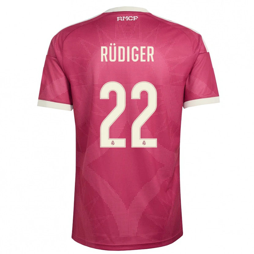 Danxen Enfant Maillot Antonio Rüdiger #22 Rouge Violet Pâle Blanc Troisieme 2026/27 T-Shirt