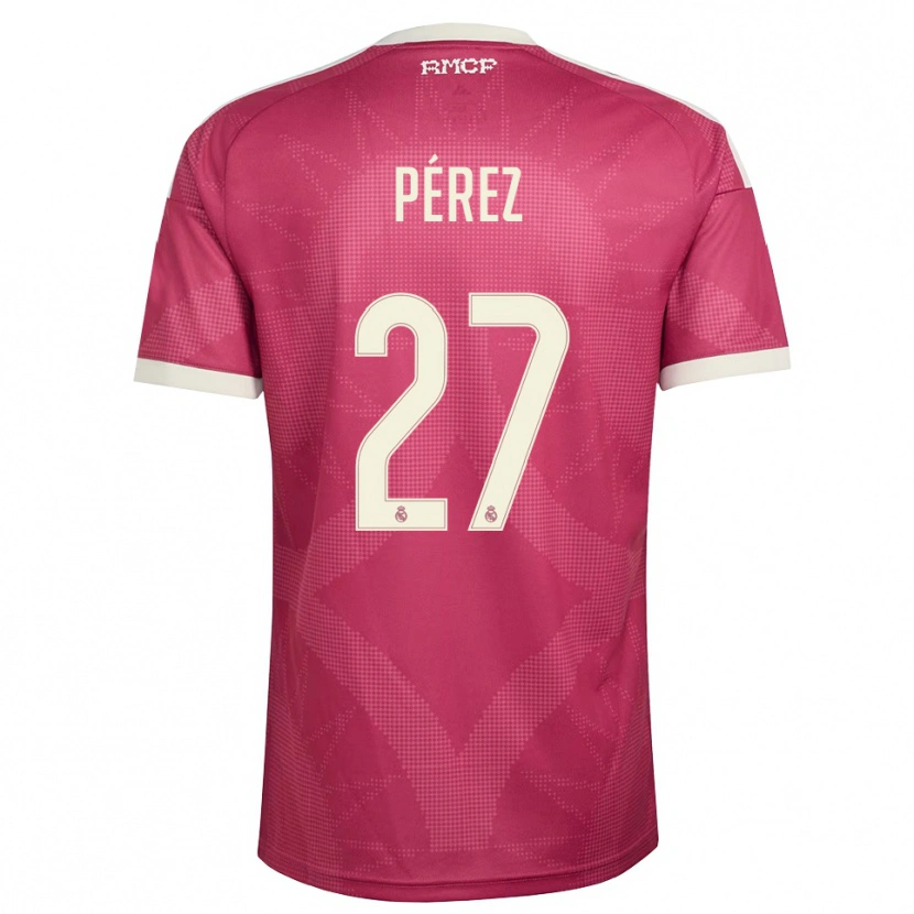 Danxen Enfant Maillot Adrián Pérez #27 Rouge Violet Pâle Blanc Troisieme 2026/27 T-Shirt