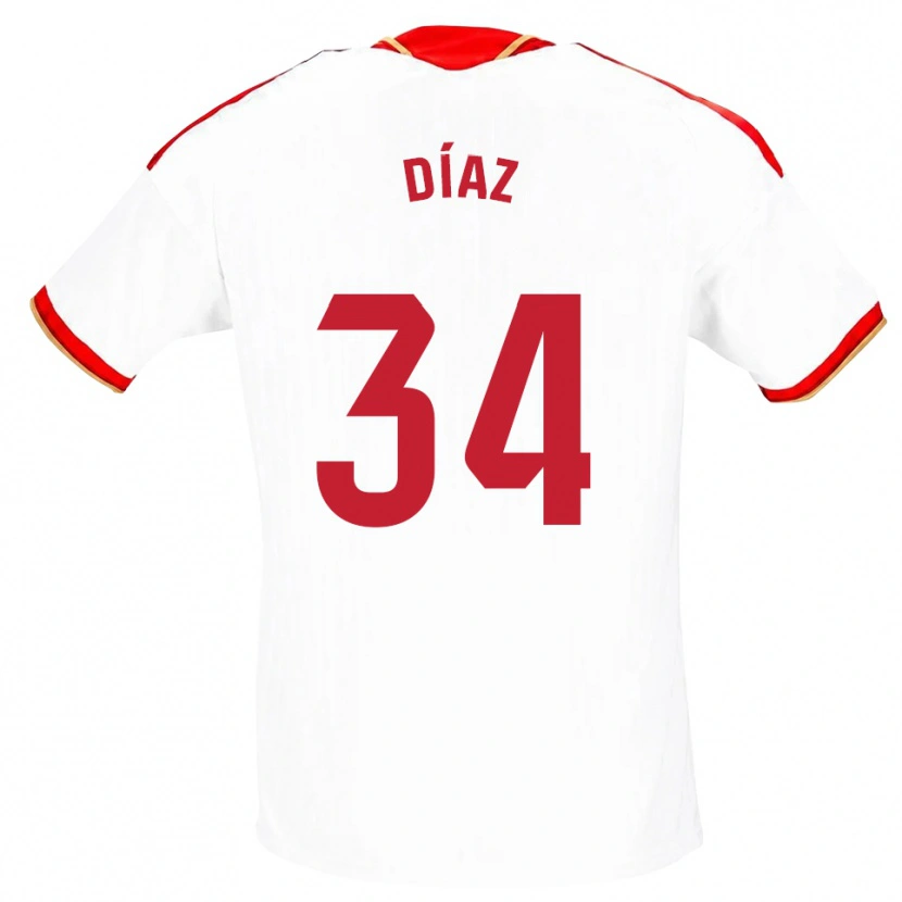Danxen Femme Maillot Mario Díaz #34 Blanc Rouge Tenues Domicile 2026/27 T-Shirt