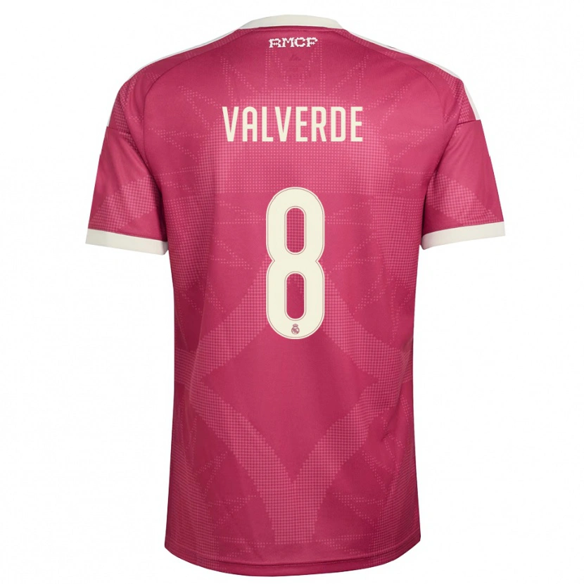 Danxen Femme Maillot Federico Valverde #8 Rouge Violet Pâle Blanc Troisieme 2026/27 T-Shirt
