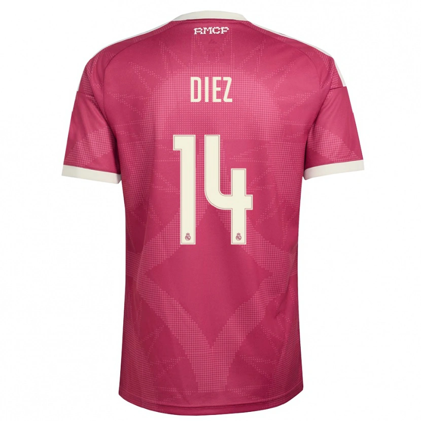 Danxen Femme Maillot Carlos Diez #14 Rouge Violet Pâle Blanc Troisieme 2026/27 T-Shirt