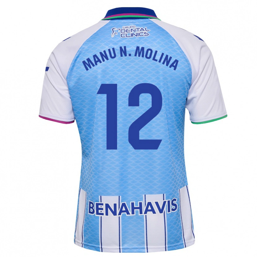 Danxen Enfant Maillot Manu Molina #12 Bleu Ciel Profond Blanc Tenues Domicile 2026/27 T-Shirt