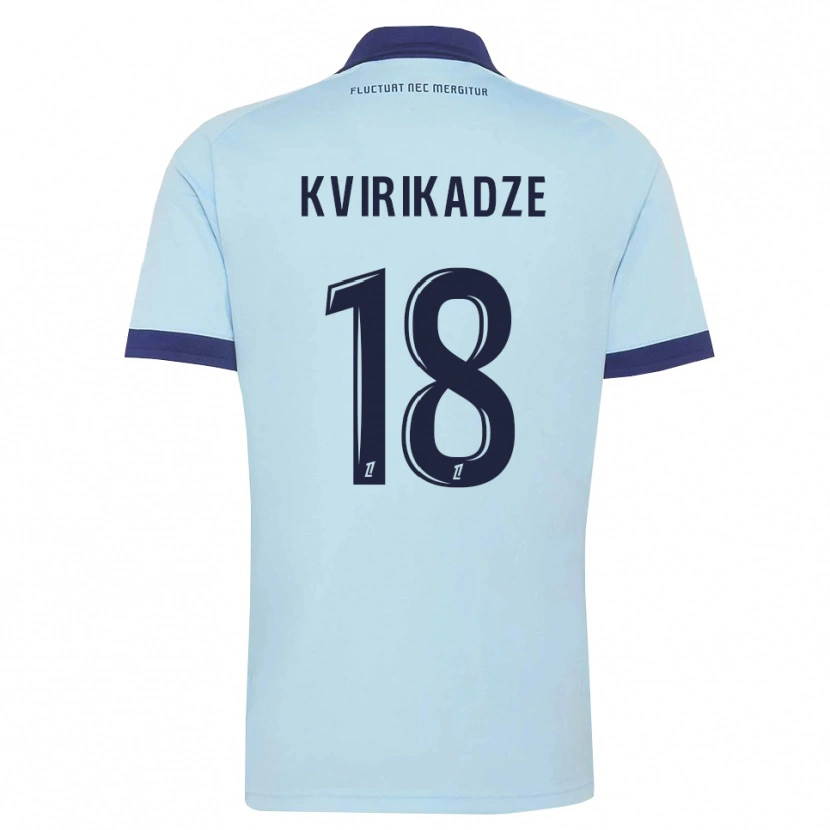 Danxen Enfant Maillot Andria Kvirikadze #18 Bleu Barbeau Noir Tenues Extérieur 2026/27 T-Shirt