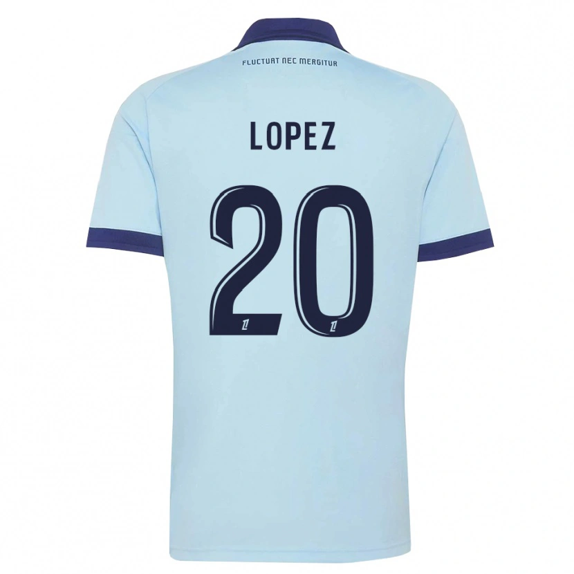 Danxen Enfant Maillot Julien Lopez #20 Bleu Barbeau Noir Tenues Extérieur 2026/27 T-Shirt