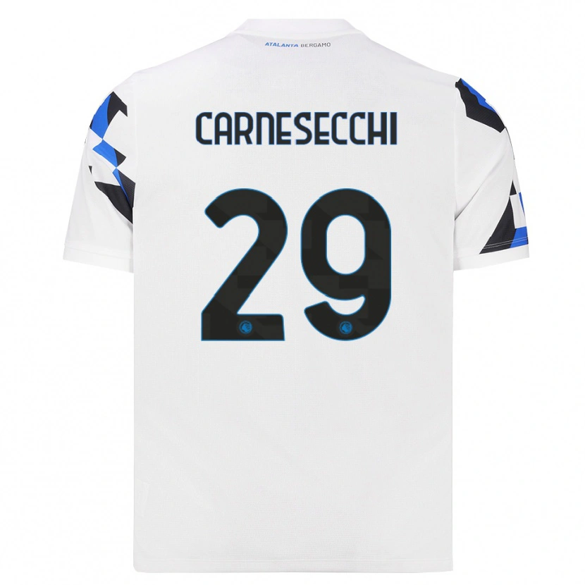 Danxen Enfant Maillot Marco Carnesecchi #29 Blanc Rouge Bleu Tenues Extérieur 2026/27 T-Shirt