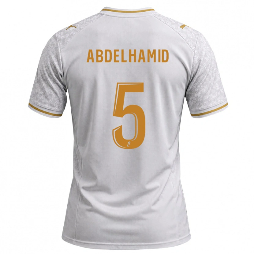 Danxen Femme Maillot Yunis Abdelhamid #5 Blanc Gris Goldenrod Tenues Extérieur 2026/27 T-Shirt