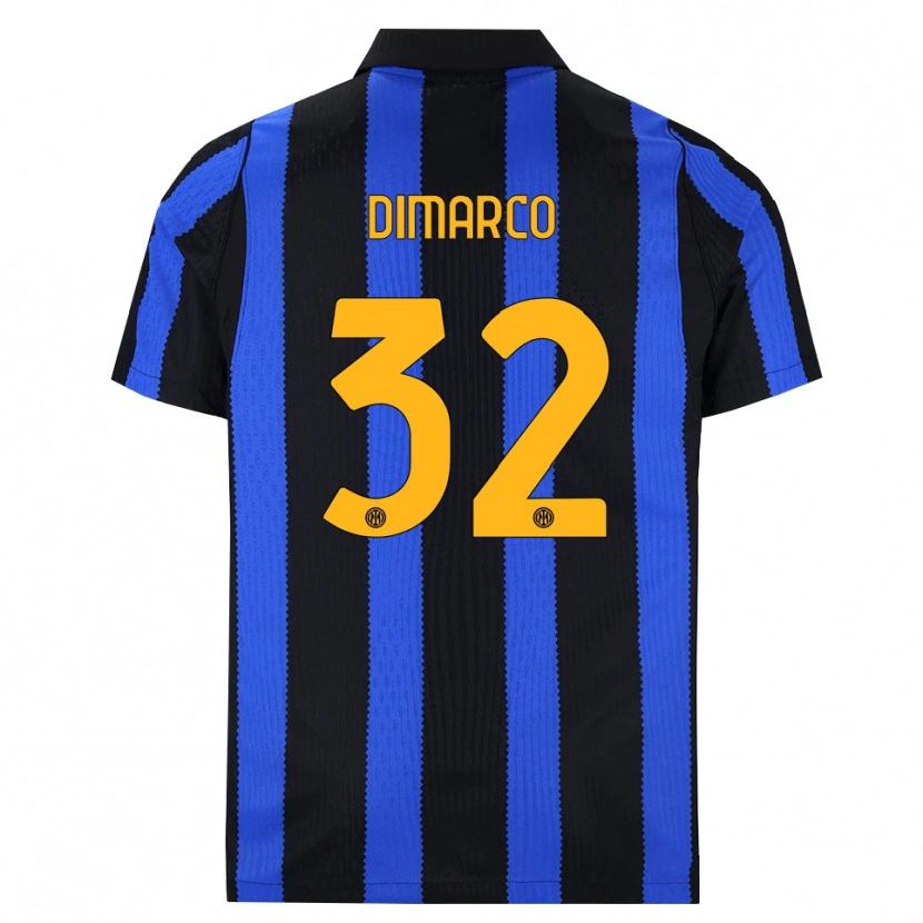Danxen Enfant Maillot Federico Dimarco #32 Noir Bleu Jaune Tenues Domicile 2026/27 T-Shirt