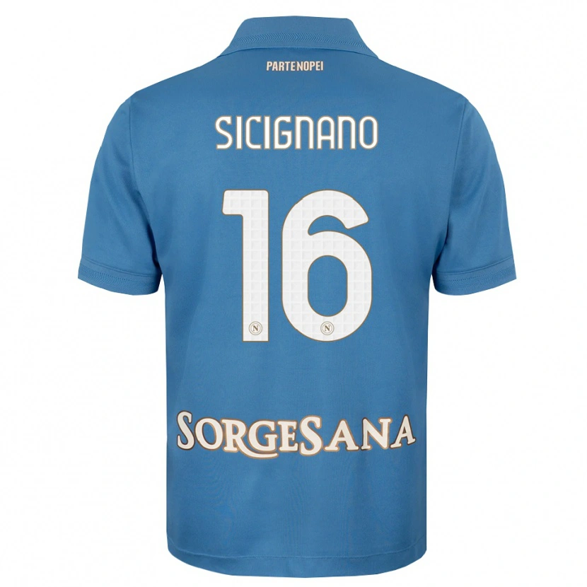 Danxen Enfant Maillot Luigi Sicignano #16 Bleu Brumeux Blanc Tenues Domicile 2026/27 T-Shirt