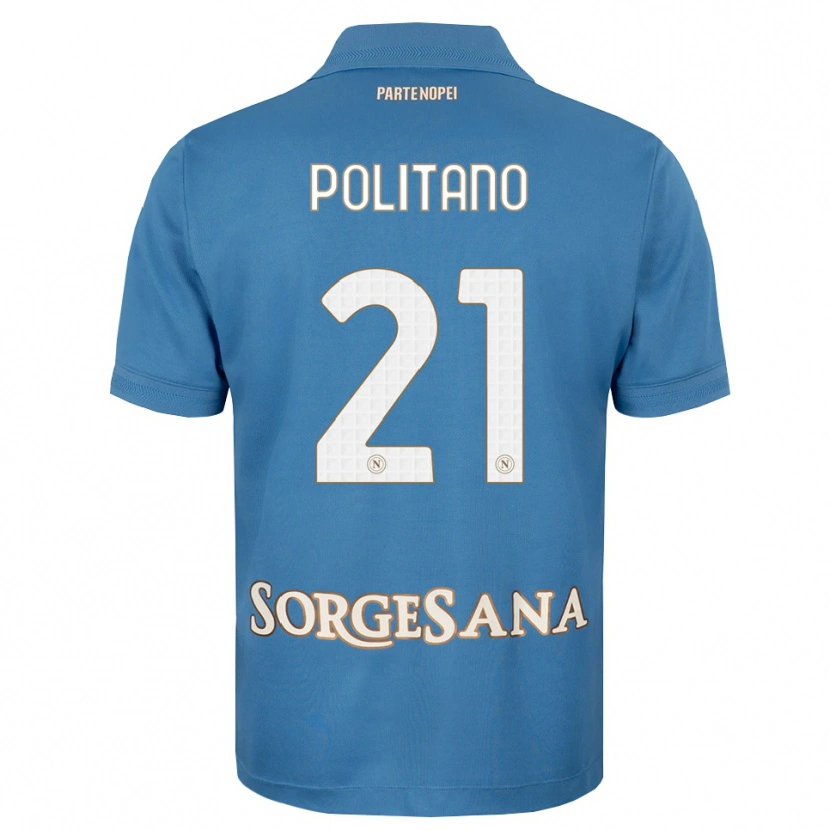 Danxen Enfant Maillot Matteo Politano #21 Bleu Brumeux Blanc Tenues Domicile 2026/27 T-Shirt