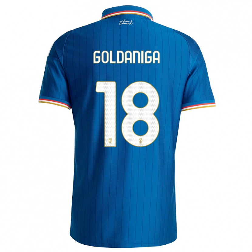 Danxen Enfant Maillot Edoardo Goldaniga #18 Bleu Blanc Rouge Tenues Domicile 2026/27 T-Shirt