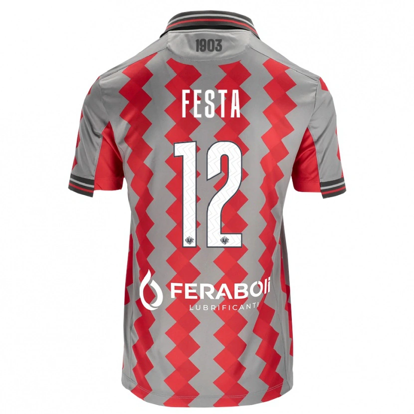 Danxen Enfant Maillot Marco Festa #12 Gris Rouge Blanc Tenues Domicile 2026/27 T-Shirt