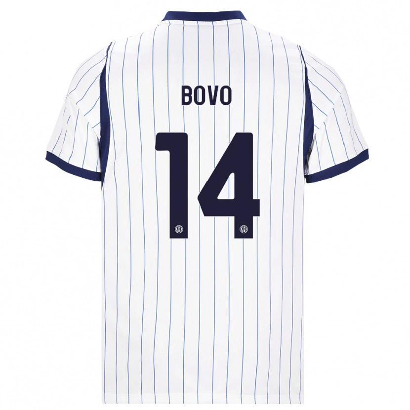 Danxen Enfant Maillot Leonardo Bovo #14 Blanc Bleu Marine Tenues Extérieur 2026/27 T-Shirt