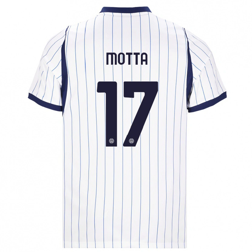 Danxen Enfant Maillot Matteo Motta #17 Blanc Bleu Marine Tenues Extérieur 2026/27 T-Shirt