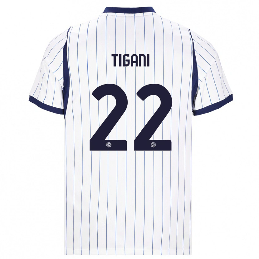 Danxen Enfant Maillot Edoardo Tigani #22 Blanc Bleu Marine Tenues Extérieur 2026/27 T-Shirt
