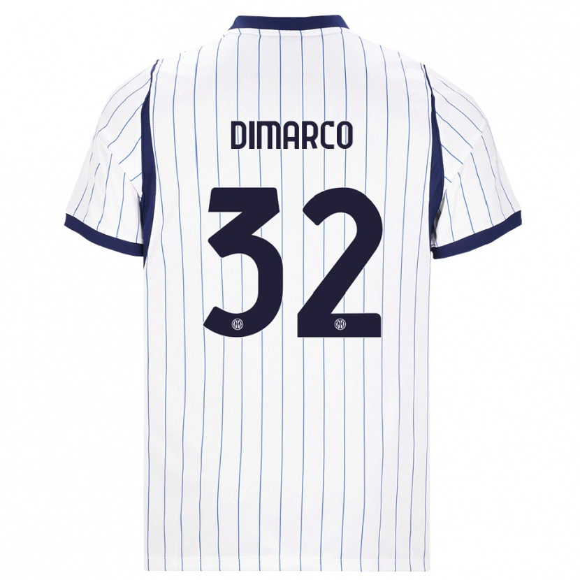 Danxen Enfant Maillot Federico Dimarco #32 Blanc Bleu Marine Tenues Extérieur 2026/27 T-Shirt