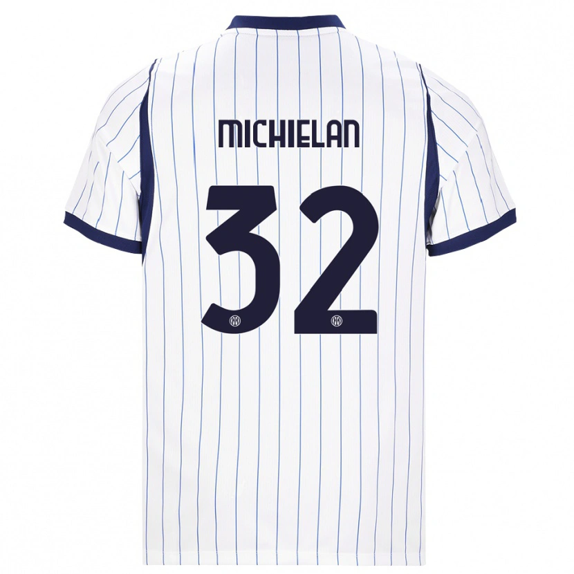 Danxen Enfant Maillot Mattia Michielan #32 Blanc Bleu Marine Tenues Extérieur 2026/27 T-Shirt