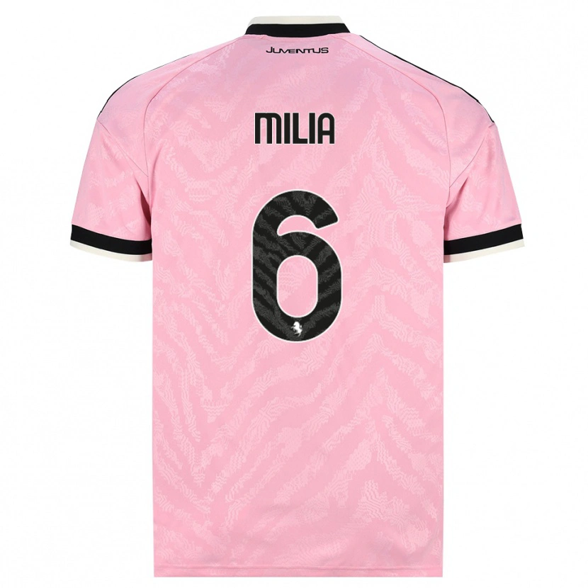 Danxen Enfant Maillot Nicolò Milia #6 Rose Noir Tenues Extérieur 2026/27 T-Shirt
