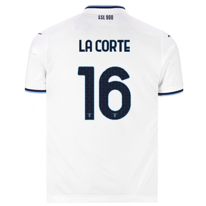 Danxen Enfant Maillot Pietro La Corte #16 Blanc Bleu Marine Tenues Extérieur 2026/27 T-Shirt