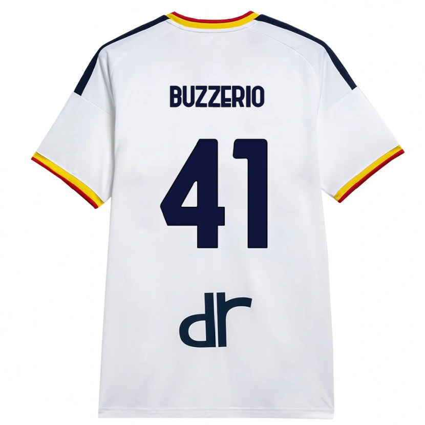 Danxen Enfant Maillot Mattia Buzzerio #41 Blanc Jaune Rouge Tenues Extérieur 2026/27 T-Shirt